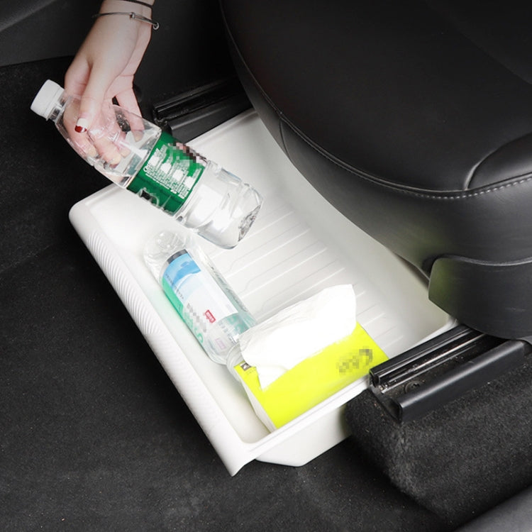 Tesla Model Y Under-Seat TPE Organizer — Open, Black (2021–2023)