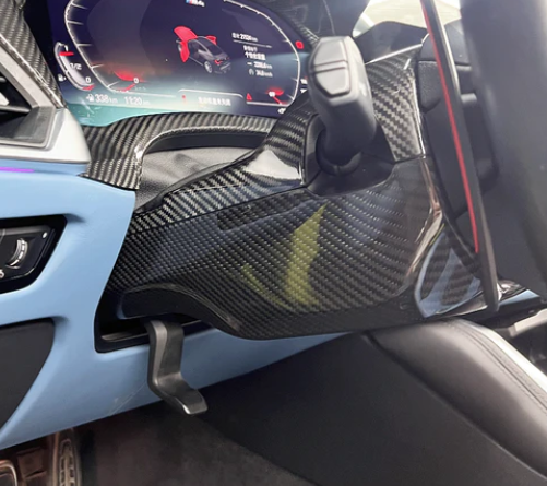 BMW M3/M4 G80/G81/G82/G83 Prepreg Carbon Steering Column Cover — detail view 2