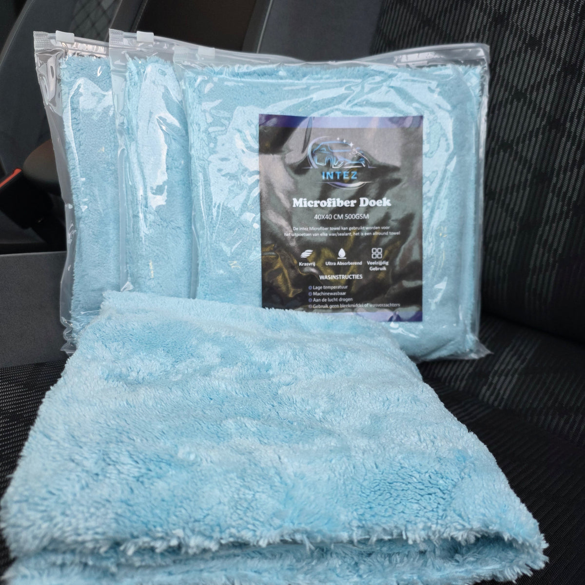 Intez Premium Microfiber Wax Towels — 3-Pack, 40×40 cm, 500 GSM — detail view 2